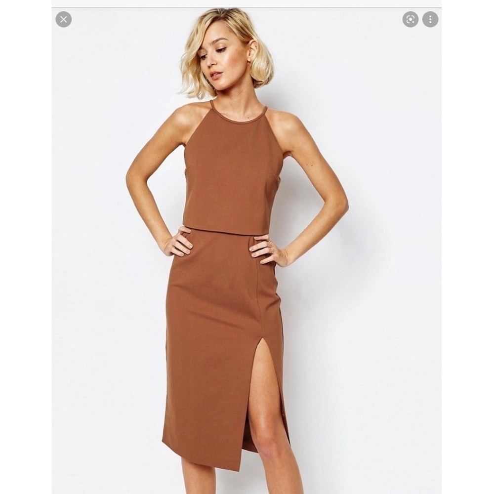 LAVISH ALICE • NEW High Neck Cropped Side Split Bodycon Midi Dress Size 16